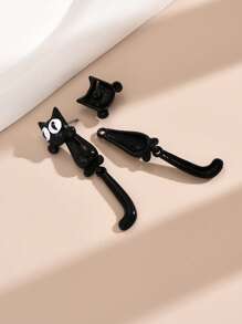 1pair Young Fashionable Black Cat Earring Jackets - Multicolor - View 3