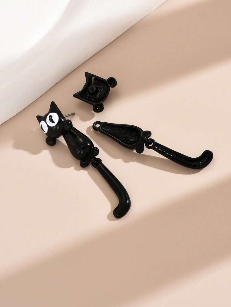 1pair Young Fashionable Black Cat Earring Jackets