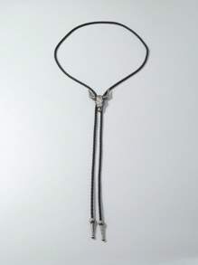 1pc Western Cowboy Style Vintage Alloy Bull Head Pendant Long Necklace For Men Gift - Black - View 3