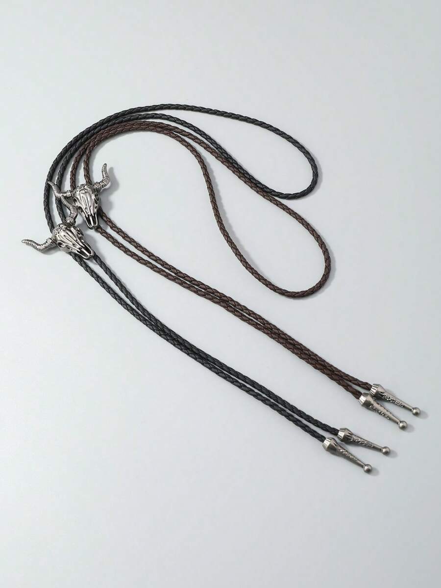 1pc Western Cowboy Style Vintage Alloy Bull Head Pendant Long Necklace For Men Gift - Black - View 1