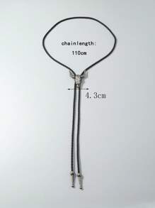 1pc Western Cowboy Style Vintage Alloy Bull Head Pendant Long Necklace For Men Gift - Black - View 4