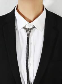 1pc Western Cowboy Style Vintage Alloy Bull Head Pendant Long Necklace For Men Gift - Black - View 5