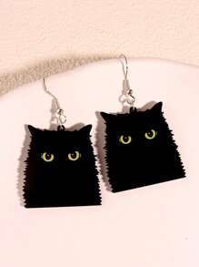 1雙時尚貓樣式耳墜適合女士適用於日常 - 黑色 - 查看 1
