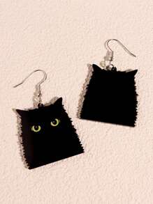 1雙時尚貓樣式耳墜適合女士適用於日常 - 黑色 - 查看 2