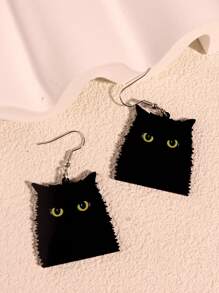 1雙時尚貓樣式耳墜適合女士適用於日常 - 黑色 - 查看 3
