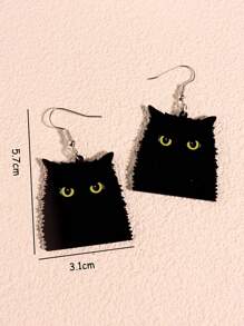 1雙時尚貓樣式耳墜適合女士適用於日常 - 黑色 - 查看 4
