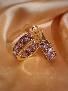 1雙時尚金屬和人造水晶圓耳環和耳釘適合女士日常穿著 - 彩色 - 查看 1