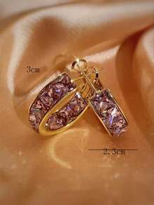 1雙時尚金屬和人造水晶圓耳環和耳釘適合女士日常穿著 - 彩色 - 查看 4