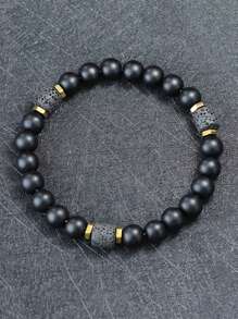 1入組復古石頭極簡風格幾何裝飾串珠手鏈適合男士適用於日常 - 槍黑色 - 查看 1