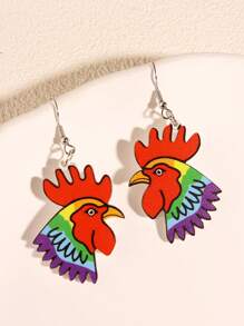 1pair Fashion PMMA Cock Design Drop Earrings For Women For Daily Life - Red - View 1