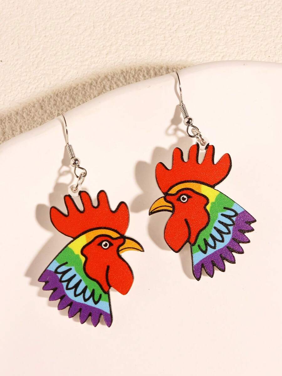 1pair Fashion PMMA Cock Design Drop Earrings For Women For Daily Life - Red - View 1
