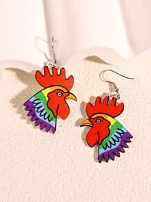 1pair Fashion PMMA Cock Design Drop Earrings For Women For Daily Life - Red - View 3