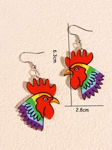 1pair Fashion PMMA Cock Design Drop Earrings For Women For Daily Life - Red - View 5