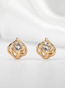1對花卉設計時尚耳釘 - 金色 - 查看 1