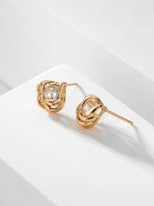 1對花卉設計時尚耳釘 - 金色 - 查看 2