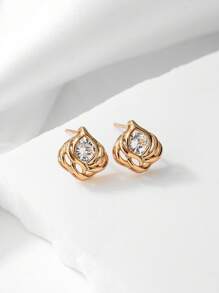 1對花卉設計時尚耳釘 - 金色 - 查看 3