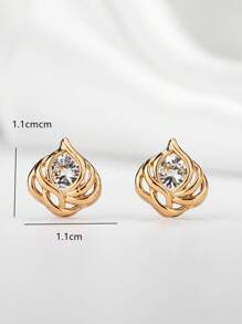 1對花卉設計時尚耳釘 - 金色 - 查看 4