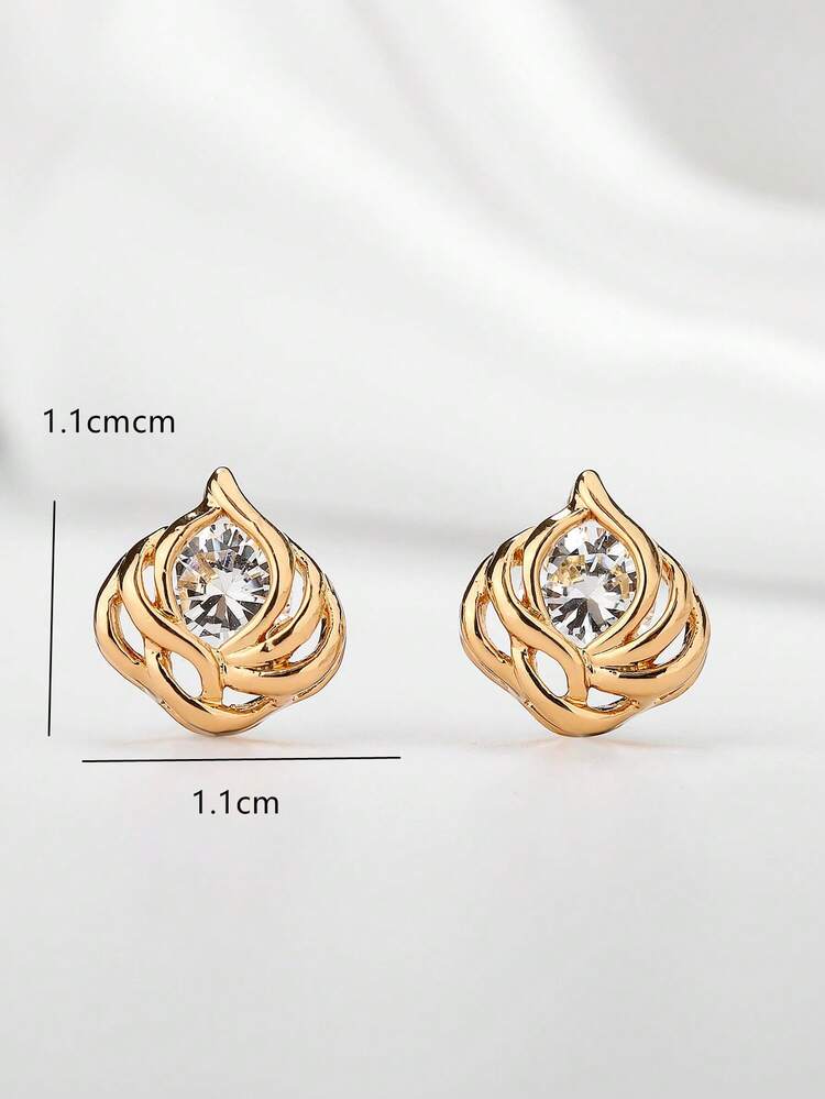 1 par Pendientes de tachuela con diseño floral de moda - Dorado - Añade 4