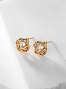 1對花卉設計時尚耳釘 - 金色 - 查看 5