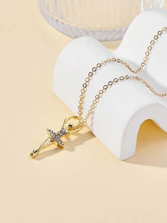 1入組時尚芭蕾舞演員女孩帶水鑽裝飾吊墜項鍊適合女士