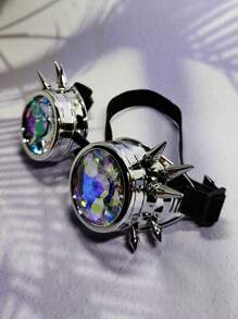 1pc Cyberpunk Style Steampunk Copper Rivet Design Kaleidoscope Multifaceted Prism Decorative Glasses, Perfect For Halloween, Cosplay Party, And Motorcycle Riding - Silver - View 4