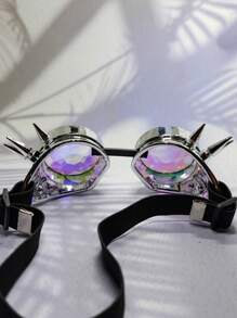1pc Cyberpunk Style Steampunk Copper Rivet Design Kaleidoscope Multifaceted Prism Decorative Glasses, Perfect For Halloween, Cosplay Party, And Motorcycle Riding - Silver - View 7