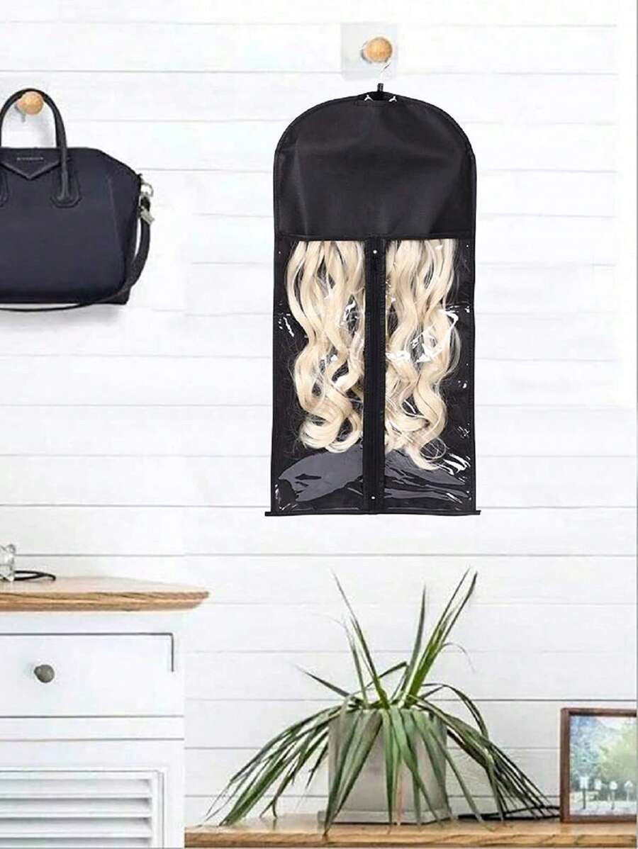 假髮袋收納2入組假髮收納，適用於多個假髮接發收納袋假髮收納架 - 黑色 - 查看 1