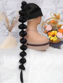 長款直筒馬尾合成纖維接髮 - 黑色 - 查看 5