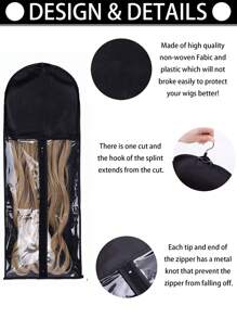假髮袋收納2入組假髮收納，適用於多個假髮接發收納袋假髮收納架 - 黑色 - 查看 5