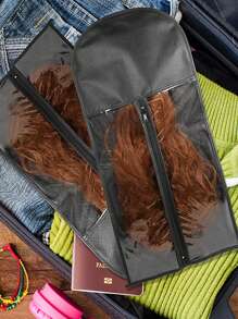 假髮袋收納2入組假髮收納，適用於多個假髮接發收納袋假髮收納架 - 黑色 - 查看 8