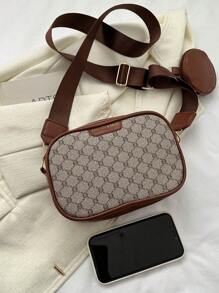 滿版圖案方包撞色帶零錢包適用於日常 - 彩色 - 查看 8