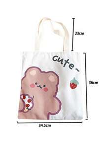 Bolso de lona con estampado de dibujos animados, bolso de hombro Kawaii, bolso de mano con diseño de dibujos animados lindos, casual, minimalista, estampado de animales, ligero, portátil, de gran capacidad para niñas, estudiantes universitarias, mujeres, para exteriores, viajes, salidas, compras, vacaciones, playa, mochila escolar, gran capacidad, casual clásico, plegable, portátil, lindo, adecuado para adolescentes, mujeres, estudiantes universitarias, perfecto para volver a la escuela, compras, escuela secundaria, universidad - Multicolor - Ver 2