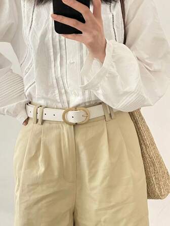 1入組女士橢圓形搭扣休閒皮帶適用於日常