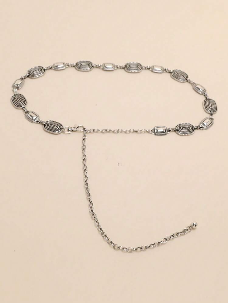 1pc Silver-Tone Alloy Carved Flower Design Women's Waist Chain Boho Halloween Summer, School Fall, Autumn, Halloween