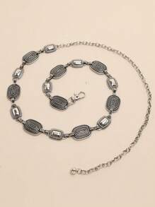 1件银色合金雕花设计女士腰链，波西米亚风，适合万圣节、夏季、学校、秋季等各种场合。