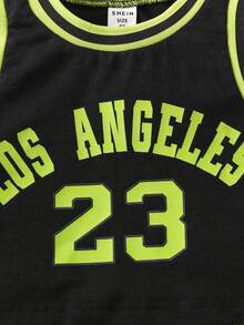 SHEIN 小女童字母圖案條紋飾邊背心上衣和百褶半身裙