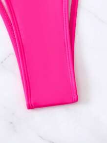 環鏈吊脖丁字褲比基尼泳裝 - 玫紅色 - 查看 6