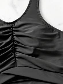 SHEIN Swim Ruched Front Shorts Tankini Summer Beach - Black - View 7