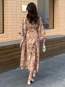 DAZY 滿版印花繫腰帶連衣裙 - 彩色 - 查看 2