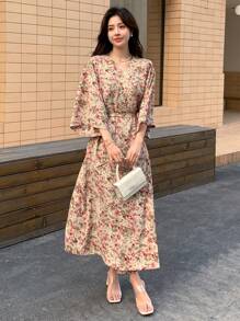 DAZY 滿版印花繫腰帶連衣裙 - 彩色 - 查看 3