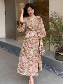 DAZY 滿版印花繫腰帶連衣裙 - 彩色 - 查看 7