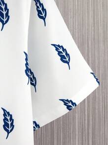 Manfinity RSRT Men Leaf Print Shirt & Drawstring Waist Shorts Set - Blue and White - View 5