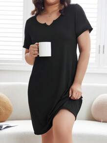 大碼缺口領條紋針織睡裙