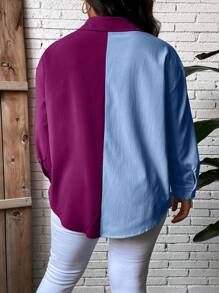 SHEIN LUNE 大碼雙色落肩袖襯衫 - 彩色 - 查看 2