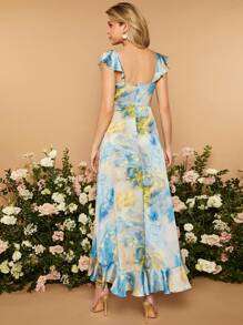 SHEIN Belle Marbled Ruffle Trim Wrap Knot Side Dress Kentucky Derby Dress - Multicolor - View 2