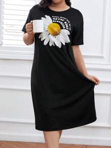 花卉和口号图案睡衣睡裙、长裙