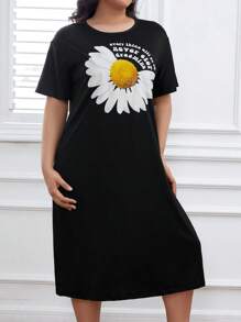 花卉和口号图案睡衣睡裙、长裙