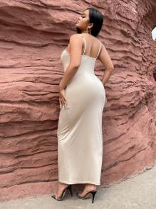 SHEIN SXY Đầm Plus Size màu trơn Thanh lịch - Màu be - Xem 2