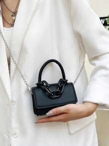 Mini Chain Decor Flap Square Bag Fashion Black - Black - View 2