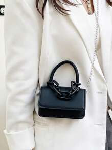 Mini Chain Decor Flap Square Bag Fashion Black - Black - View 4